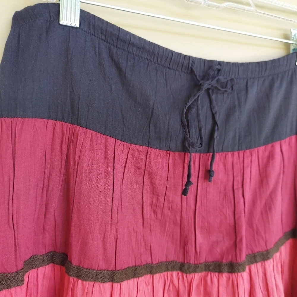 Y2K Candies Tiered Boho Hippie Colorblock Maxi Skirt